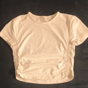 Elegant Cream Ruched Short Sleeve Top